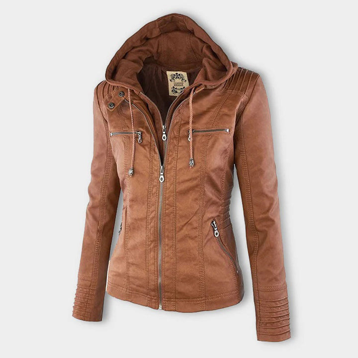 Oprah™ - Women's Leather Jacket with Hood