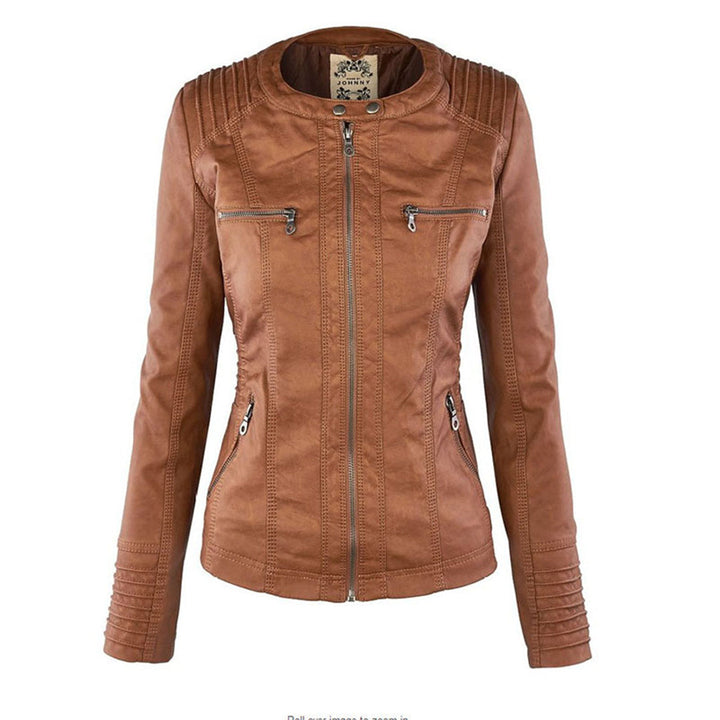 Oprah™ - Women's Leather Jacket with Hood