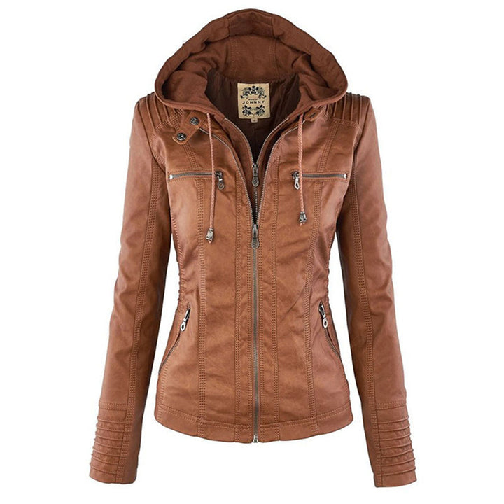 Oprah™ - Women's Leather Jacket with Hood