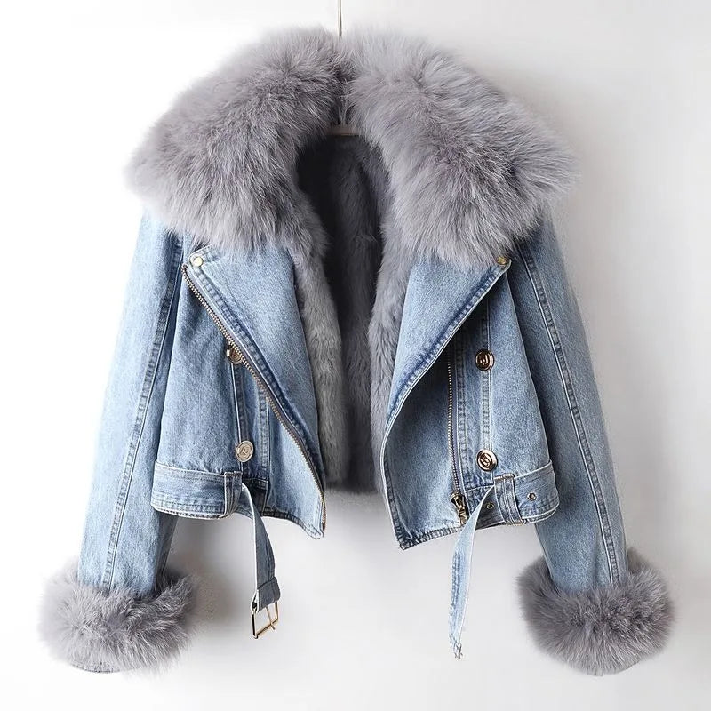 Yvonie™ - Luxe Lined Fox Fur Denim Coat