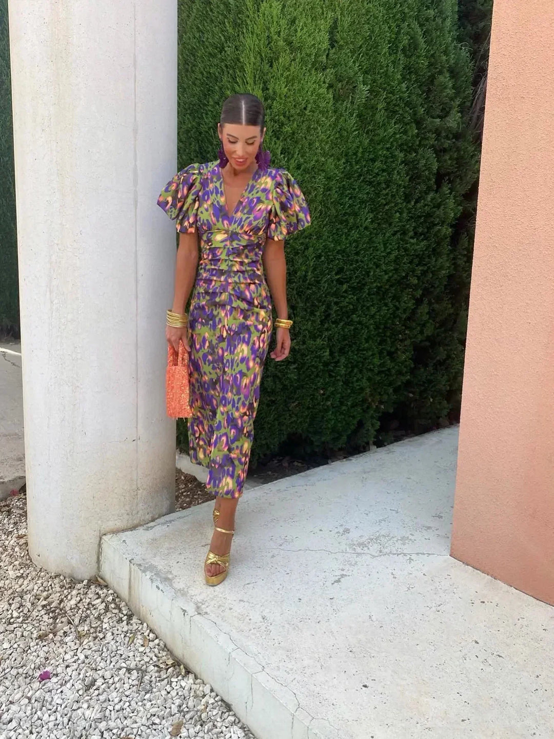 Maan™ - Vibrant Puff Sleeve Dress