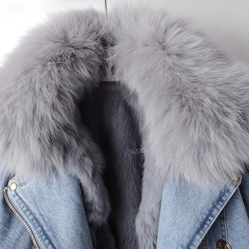 Yvonie™ - Luxe Lined Fox Fur Denim Coat