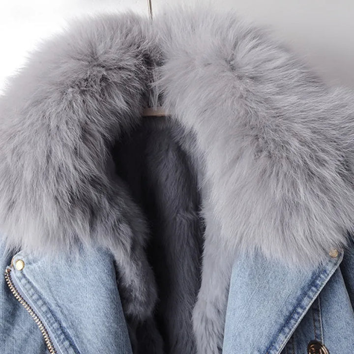 Yvonie™ - Luxe Lined Fox Fur Denim Coat