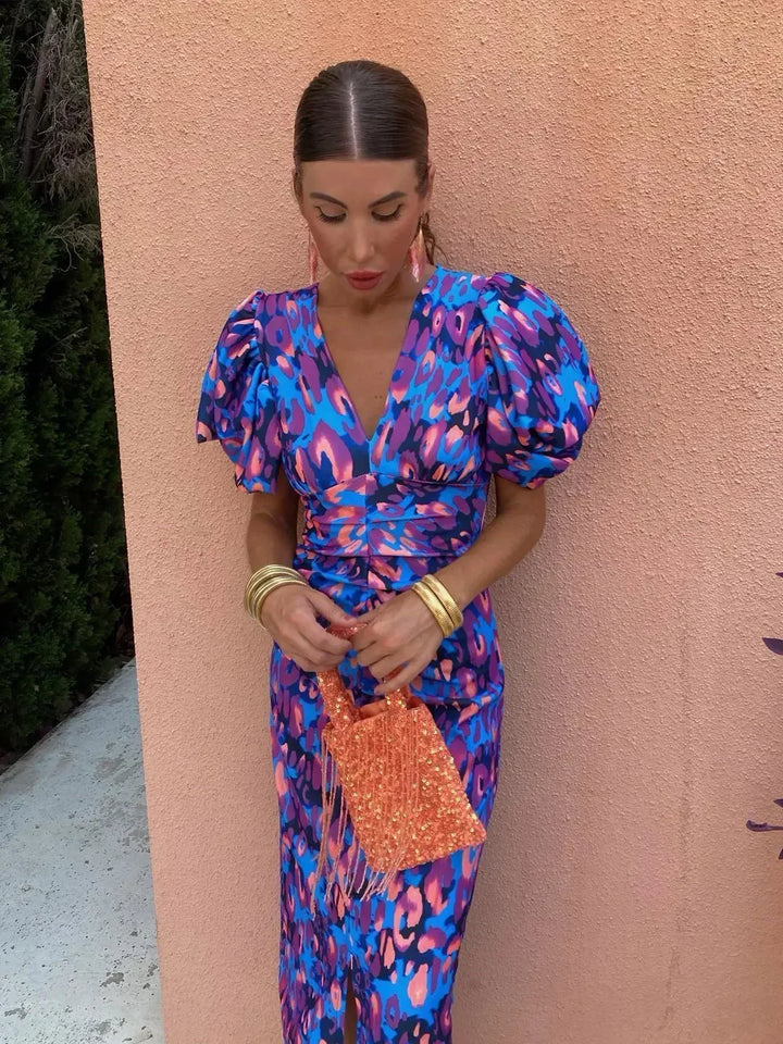 Maan™ - Vibrant Puff Sleeve Dress