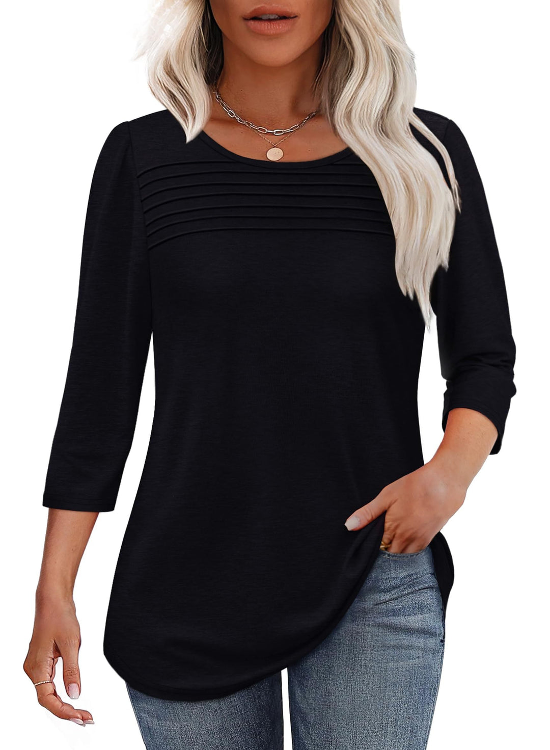 Leslie™ - Pleated 3/4 Sleeve Top