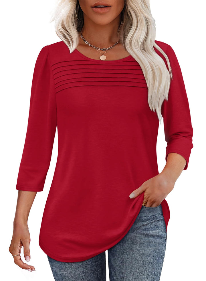 Leslie™ - Pleated 3/4 Sleeve Top