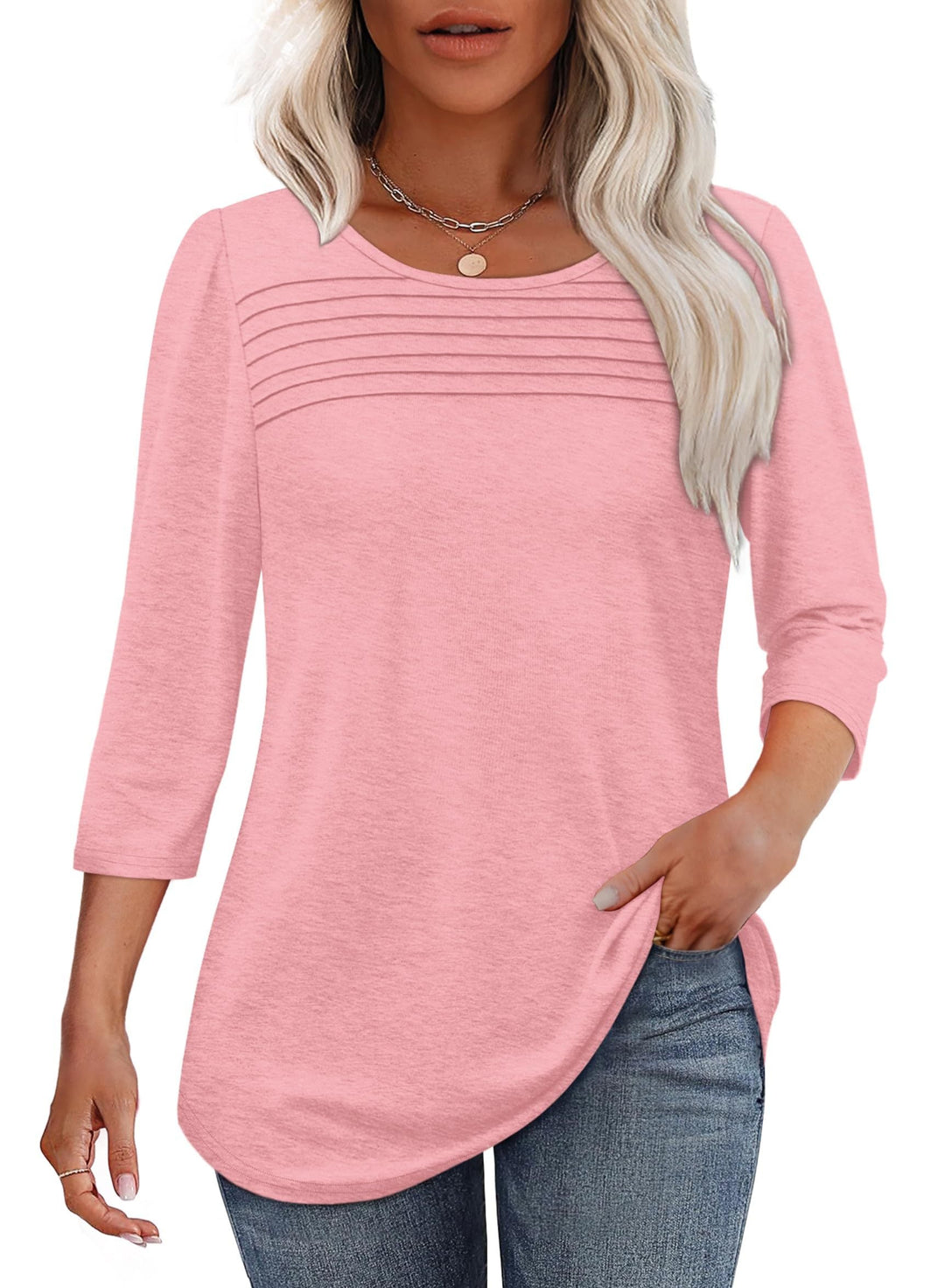 Leslie™ - Pleated 3/4 Sleeve Top