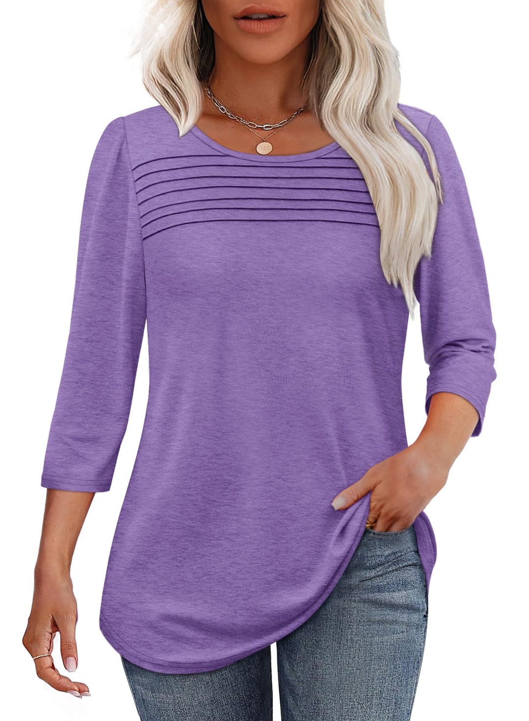 Leslie™ - Pleated 3/4 Sleeve Top