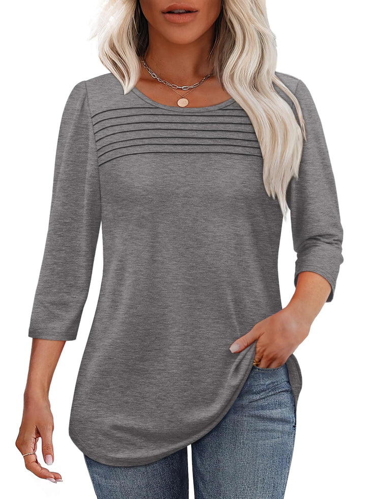 Leslie™ - Pleated 3/4 Sleeve Top