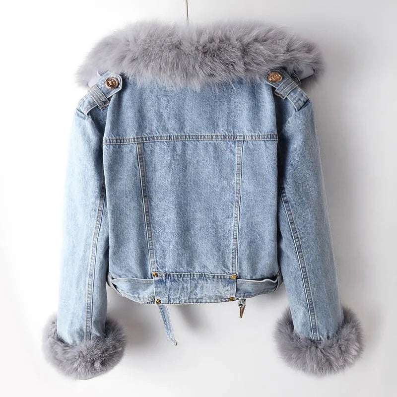 Yvonie™ - Luxe Lined Fox Fur Denim Coat