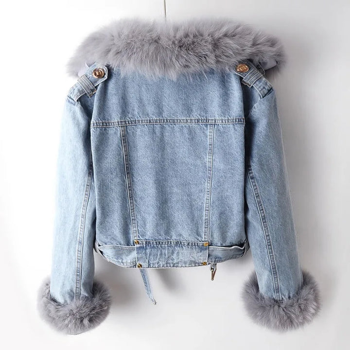 Yvonie™ - Luxe Lined Fox Fur Denim Coat
