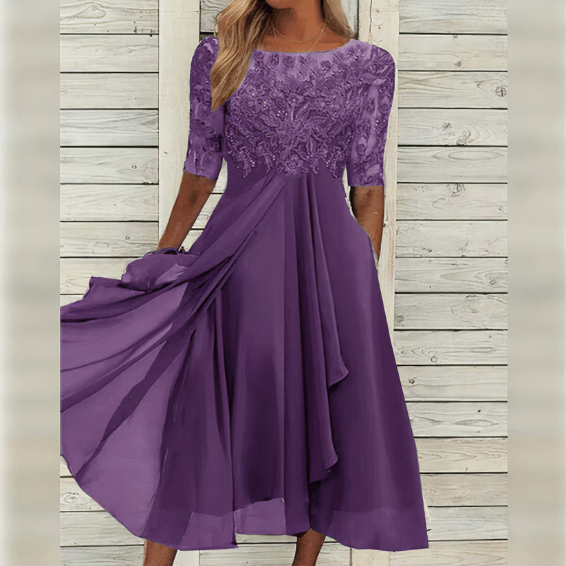 Maxene™ - Lace Elegance Midi Dress