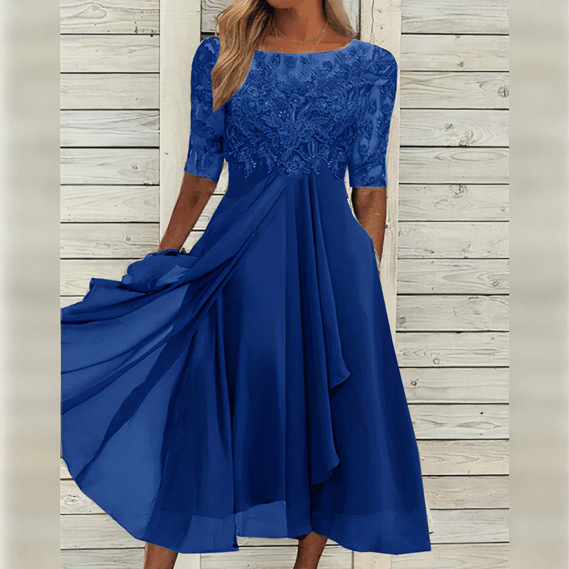 Maxene™ - Lace Elegance Midi Dress