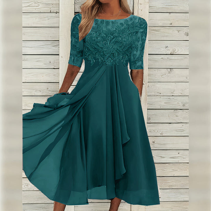Maxene™ - Lace Elegance Midi Dress