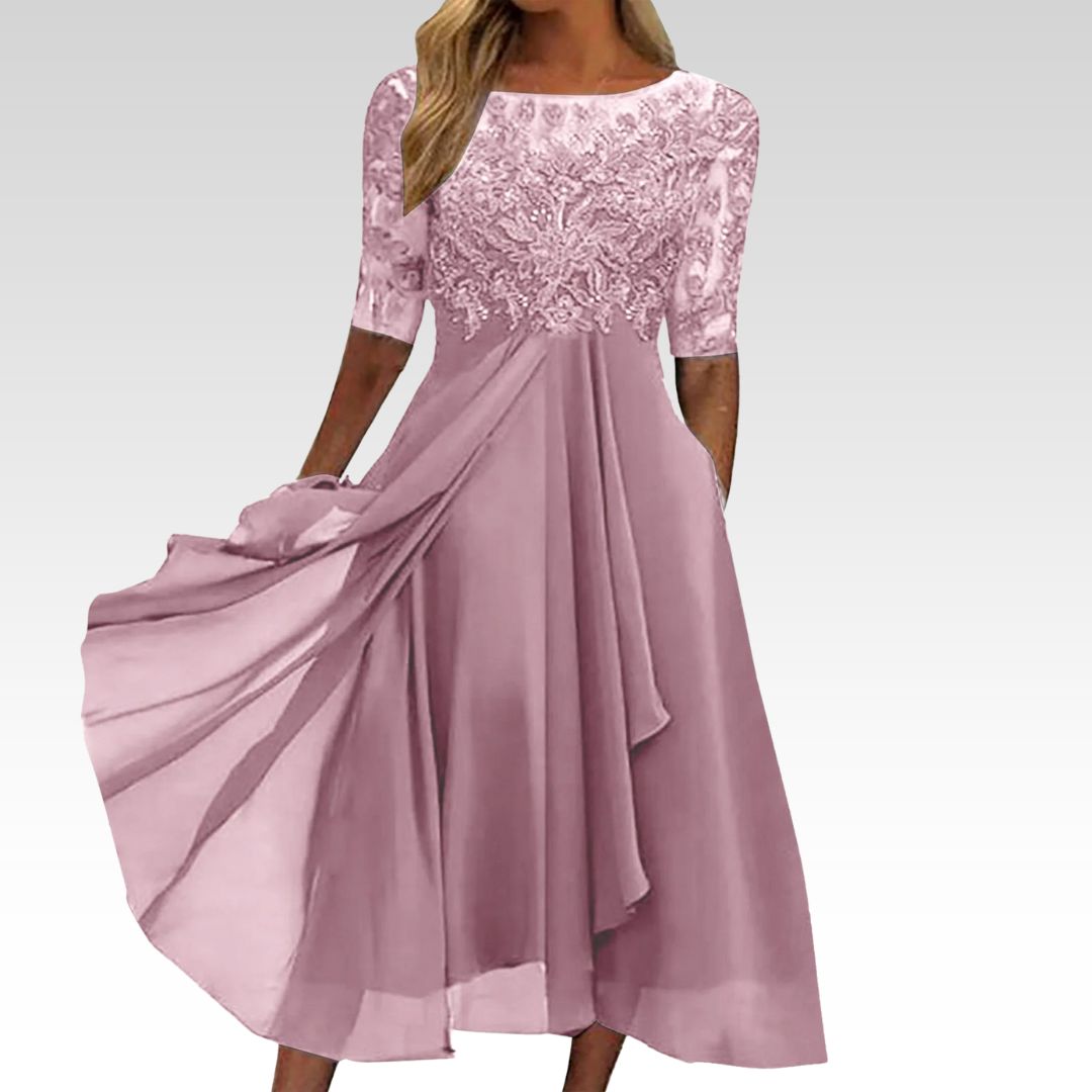 Maxene™ - Lace Elegance Midi Dress