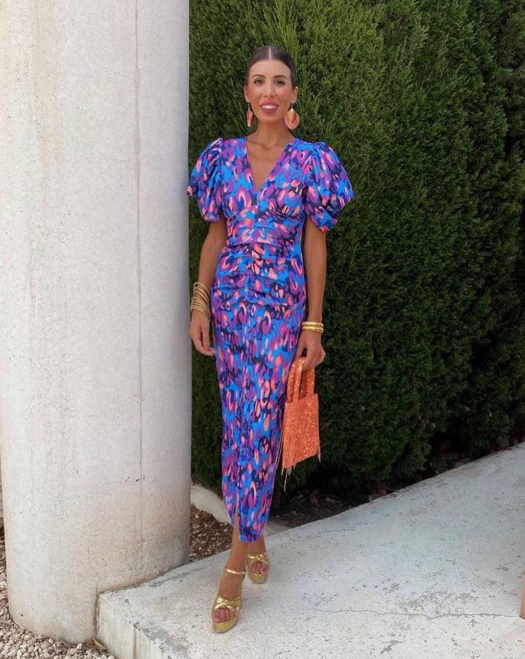 Maan™ - Vibrant Puff Sleeve Dress