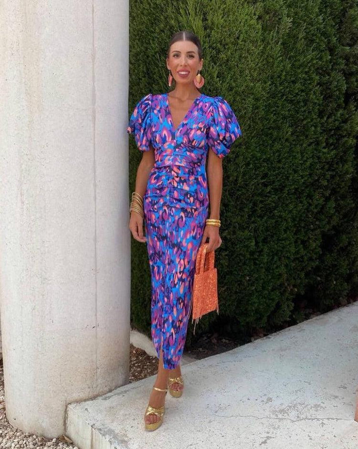 Maan™ - Vibrant Puff Sleeve Dress