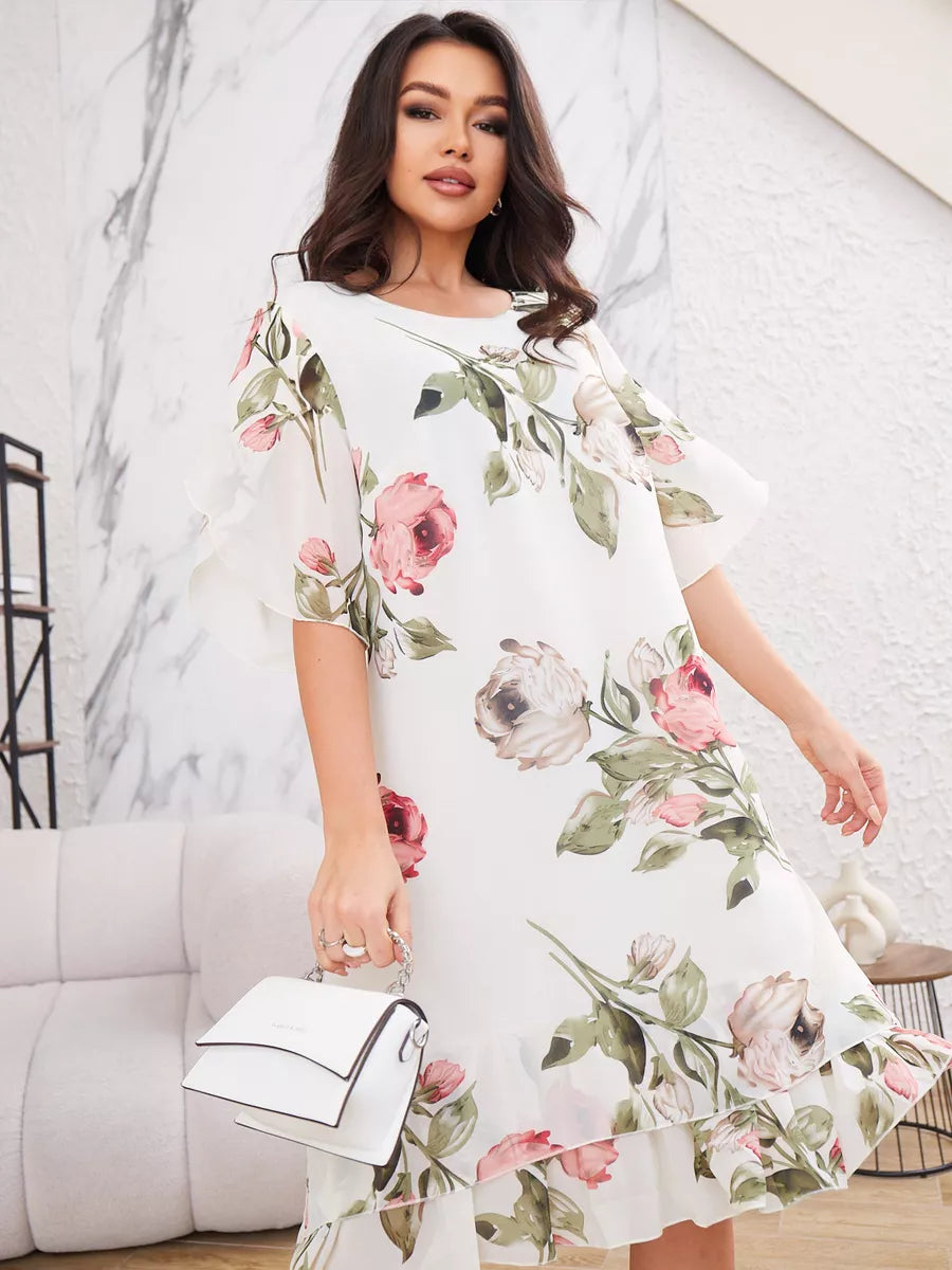 Camilla - Elegant Chiffon Dress With Floral Print