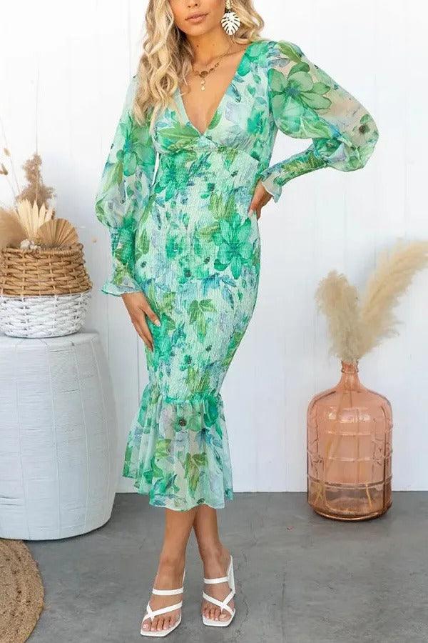 Crissa™ - Floral Ruffle Midi Dress