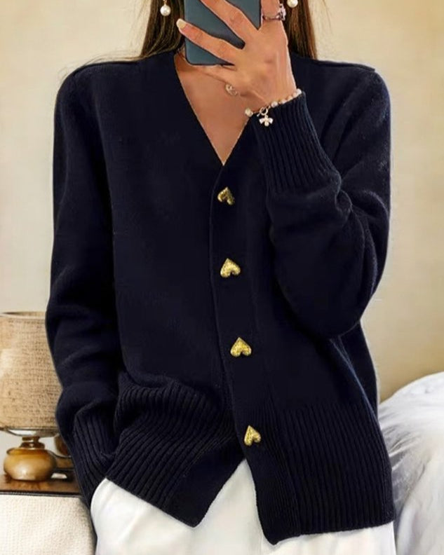 Adelaine™ - Elegant Heart Button Cardigan