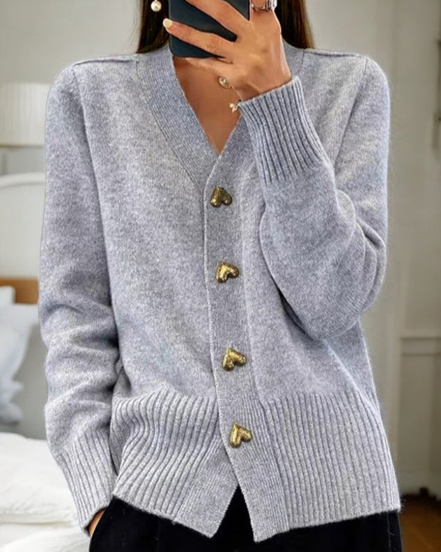 Adelaine™ - Elegant Heart Button Cardigan