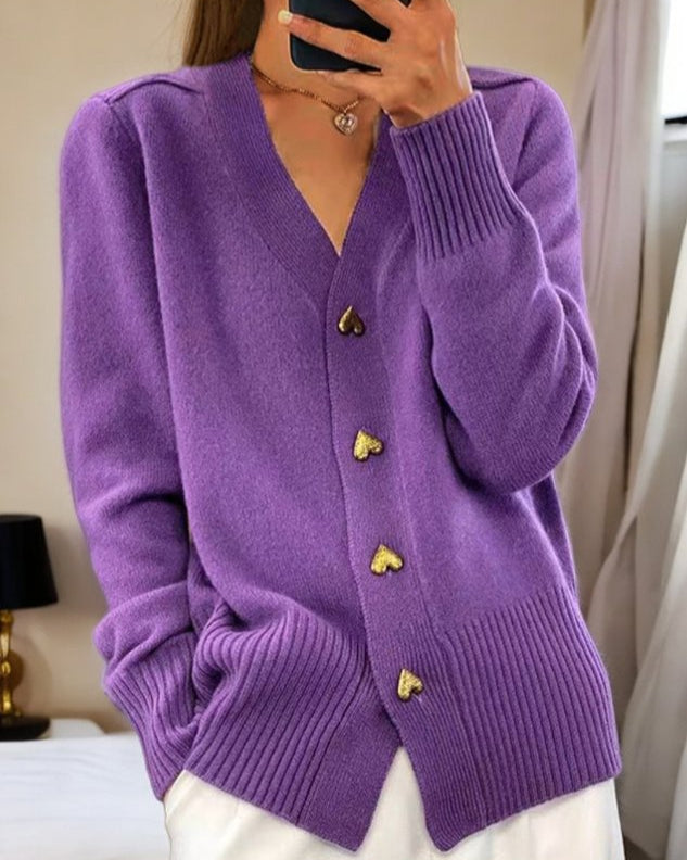 Adelaine™ - Elegant Heart Button Cardigan