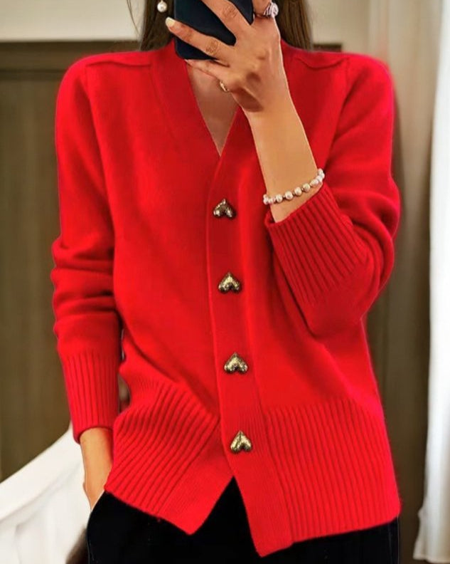Adelaine™ - Elegant Heart Button Cardigan